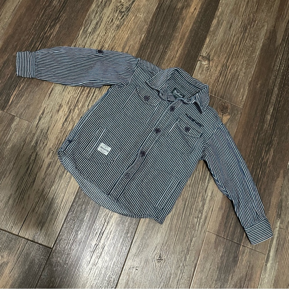 WOOLRICH hickory railroad stripe button up denim jacket shirt boys 4T
